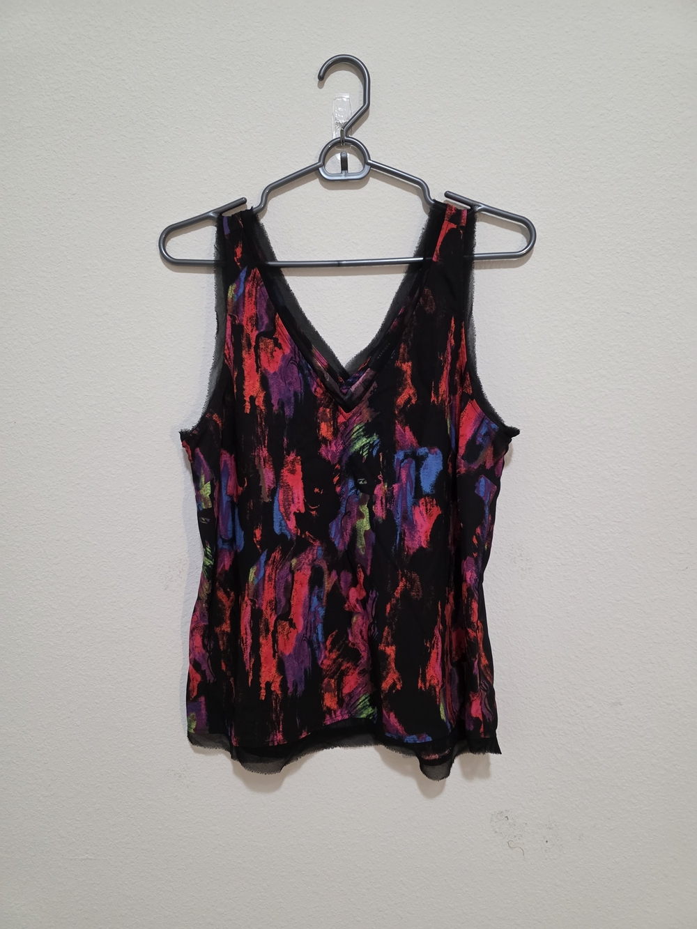Halogen Black V-Neck Brushstroke Print Camisole - Multicolor Accents